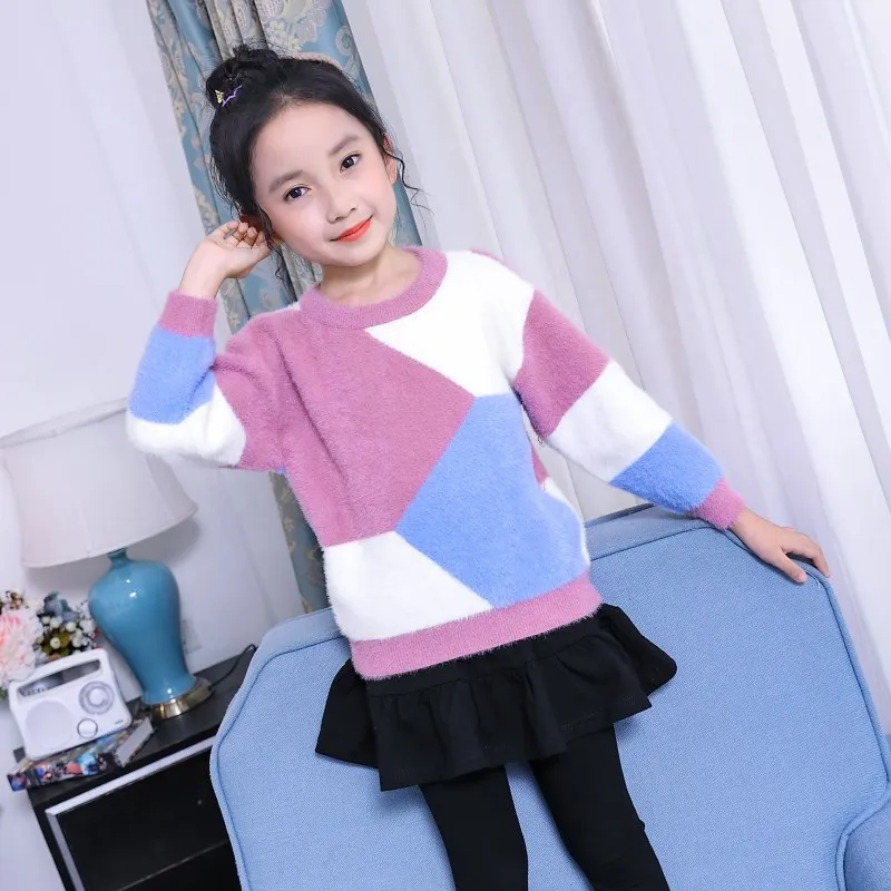 Мохеровый свитер для девочек на осень и зиму 2019 теплые вязаные свитера детские