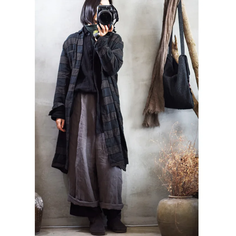 Женские свободные льняные рубашки в полоску женские винтажные кардиганы