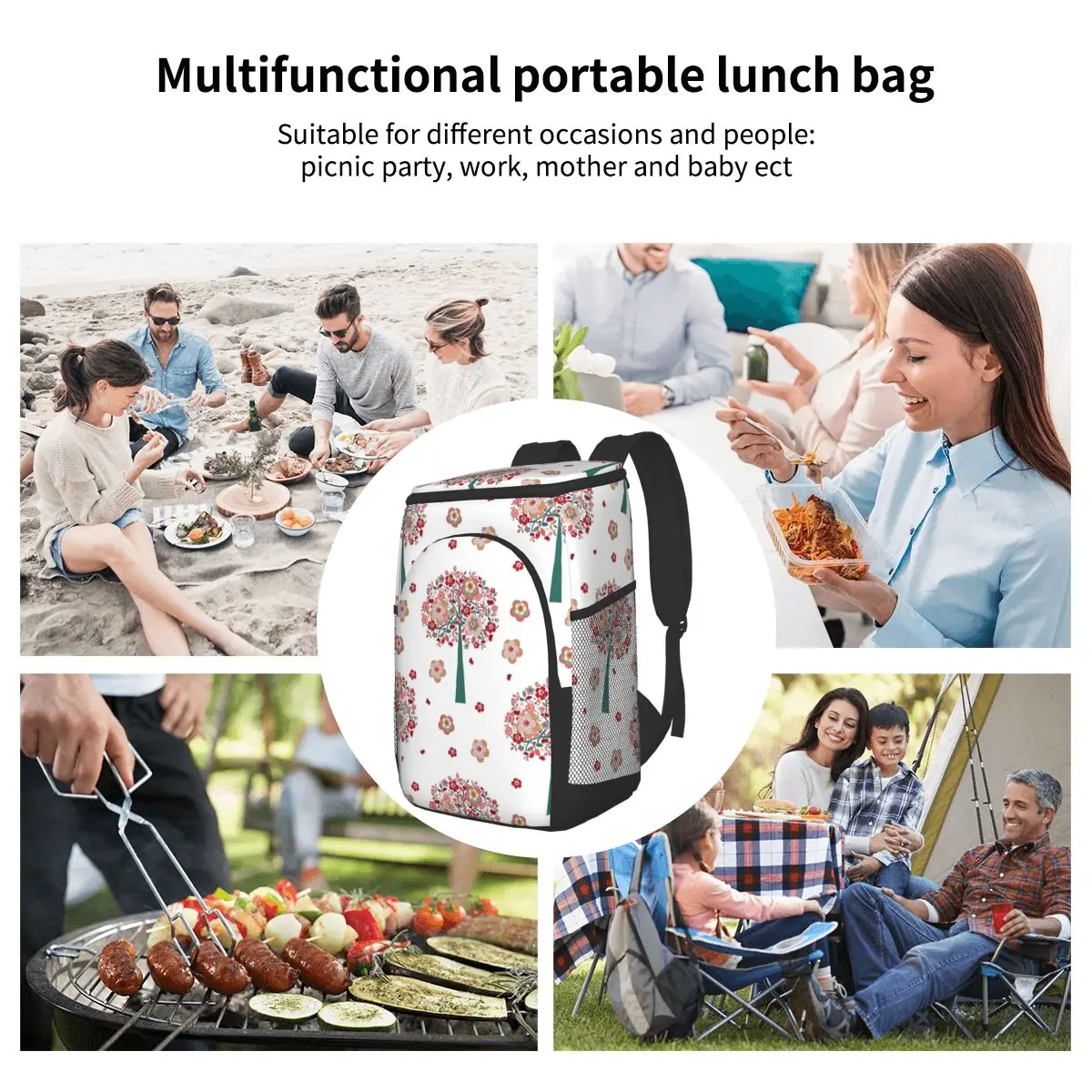 

Thermal Backpack Waterproof Thickened Cooler Bag Large Insulated Bag Picnic Cooler Backpack Refrigerator Bag Floral Trees