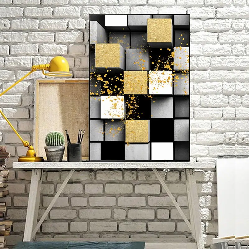 

Modern Golden Abstract Geometry Square Canvas Painting Wall Art Oil Painting Poster and Prints Pictures in Livingroom Decor Home