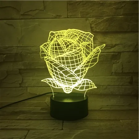 

3D-563 3D LED Night Light Lamp Friend Baby Gift Nightlight USB or Battery Powered Office Decorative Lamp 7/16 colors Rose Flower