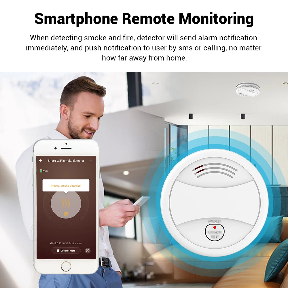 CPVan SM05W WiFi детектор дыма Tuya APP контроль безопасности пожарная защита беспроводной пожарный детектор для домашняя система охранной сигнализации пожарная сигнализация противопожарная система противопожарный датч
