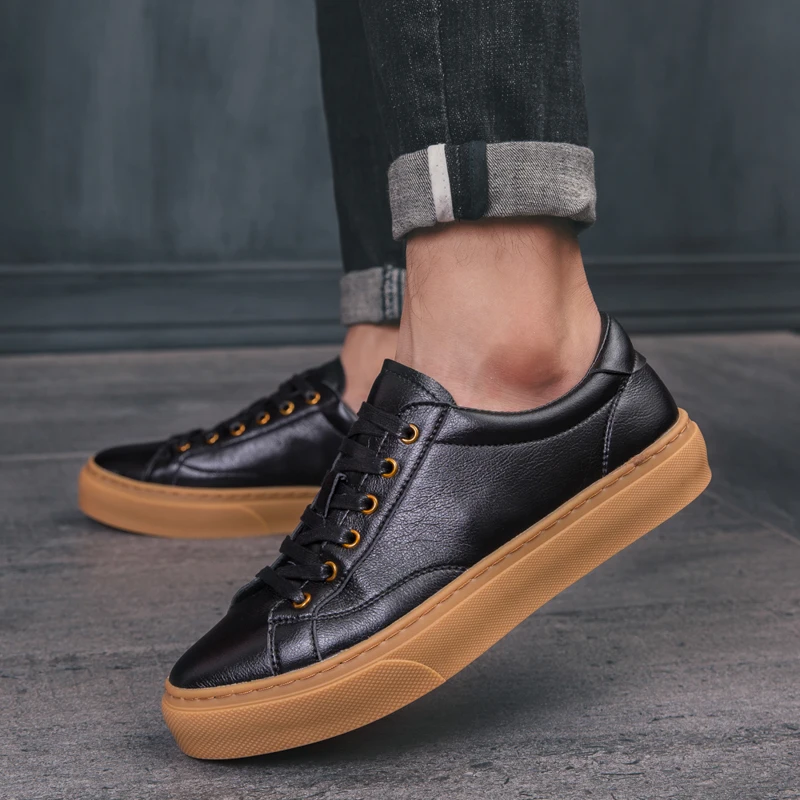 Men GenuineLeather Shoes Classic Leather Casual Comfortable Breathable Sneakers Fashion Lace Up Non-Slip Flats C4 | Обувь