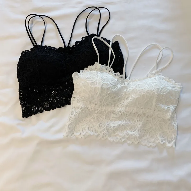 

Kywommnz Women T-shirt Lace Hanging Neck Camisole T-shirt Female New Sexy Short Tube Top Summer 2021 E655