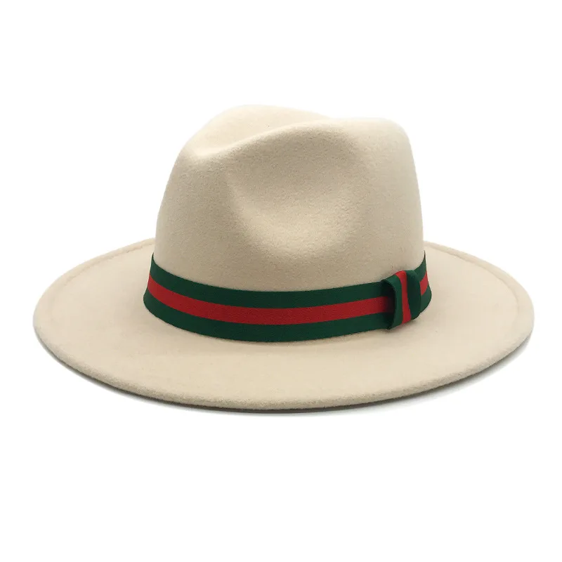 

Retro British Elegant And Charming Jazz Men's And Women's Two-tone Ribbons Wide Brim Classic Felt Hats Winter Ladies Felt Fedor