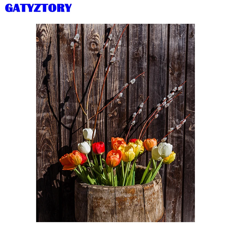 GATYZTORY DIY картина в раме по номерам цветы тюльпана современный дом настенное