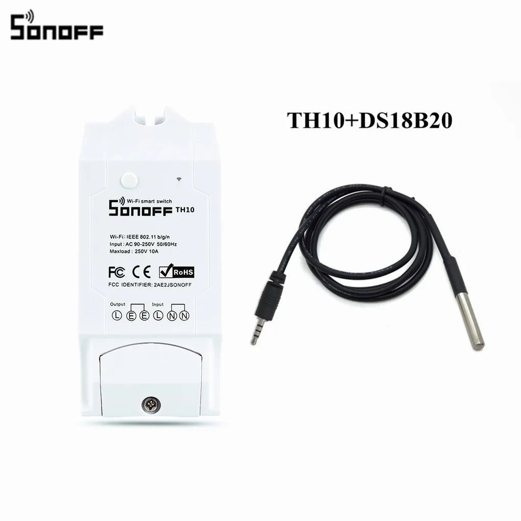 TH10 and DS18B20 Sonoff TH16 умный переключатель Wi-Fi Мониторинг температуры и влажности Wifi умный переключатель домашний комплект автоматизации работает с Alexa Google Home - Комплект: TH10 and DS18B20