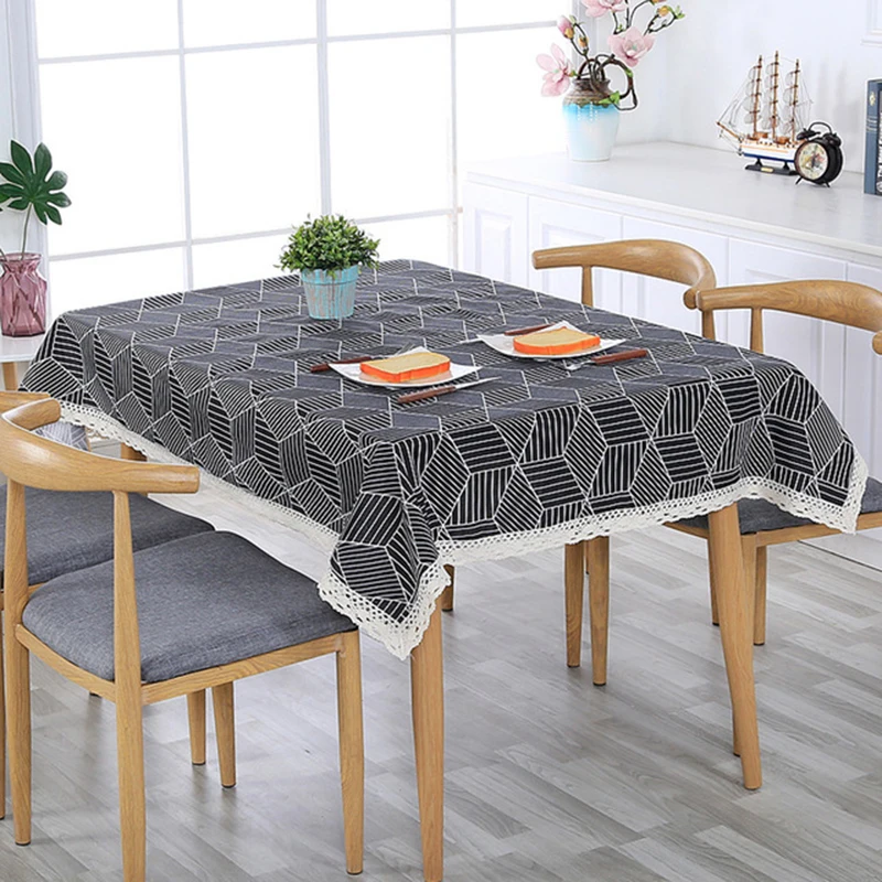Скатерть из хлопка и льна в скандинавском стиле с геометрическим узором сетку