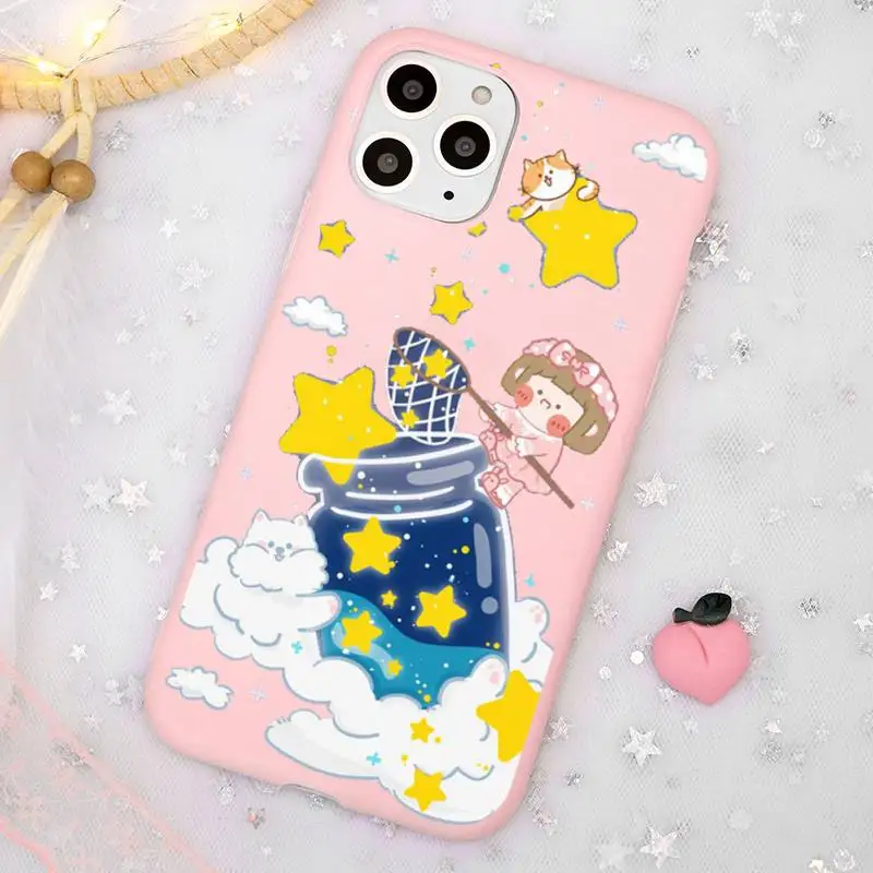 

Cute Cartoon Astronaut Planet Phone Case Candy Color Pink for iPhone 11 pro XS MAX 8 7 6 6S Plus X 5S SE 2020 XR