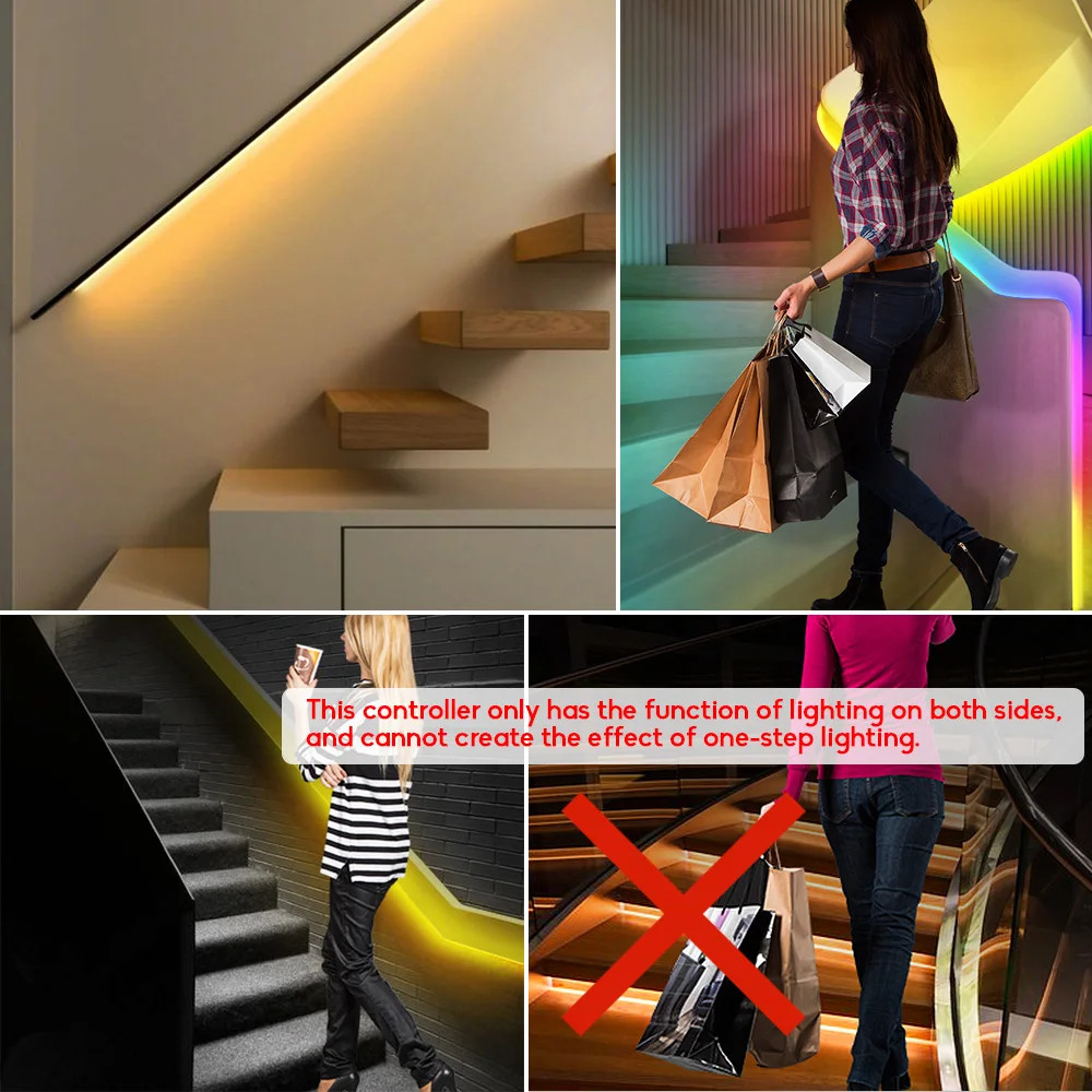 LED Stair Light Strip Controller PIR Motion Sensor Addressable LED RGB Strip Lights for Control Each Stair Light,under cabinet