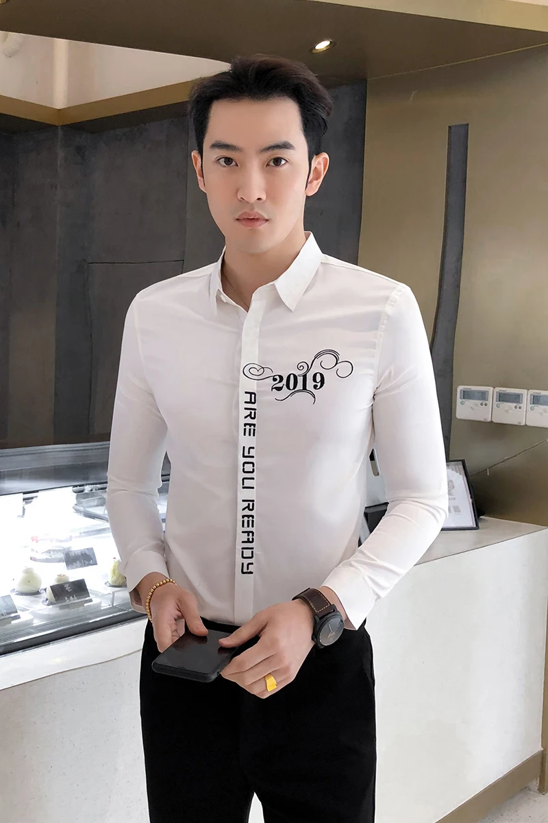 Модная Осенняя рубашка 2019 Мужская строгая Деловая одежда мужские соцрубашки