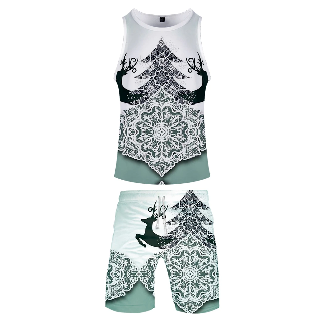 Christmas 3D Printed Two Piece Set Fashion Summer 2 piece set Tank Tops+Beach Shorts kpop tracksuit Casual Streetwear Clothes | Мужская