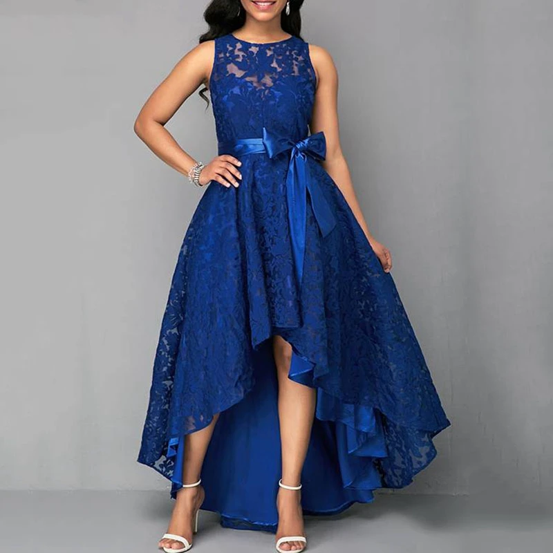 Wipalo Women Plus Size Vintage Sleeveless High Low Hem Belted Lace Party Dress Waist Solid Maxi S 5XL Ladies Vestidos|Женские платья| |