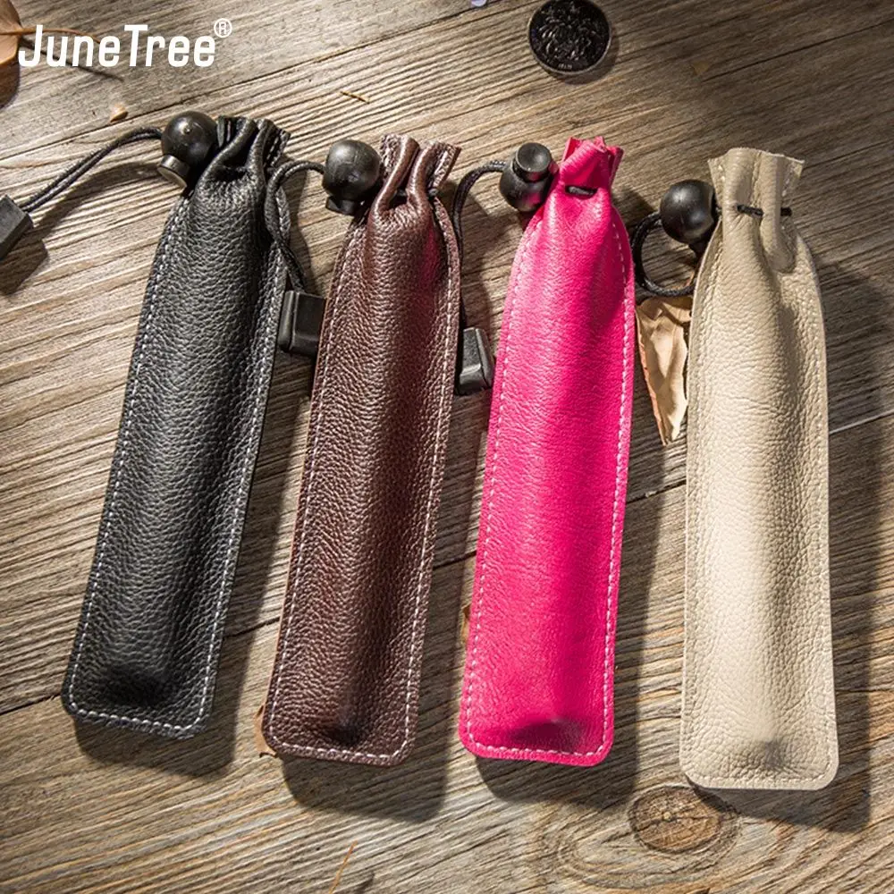 

vintage soft Genuine Leather Pencil Case Creative Stitching Pen Bag Storage Pouch Vintage School Stationary Products black red