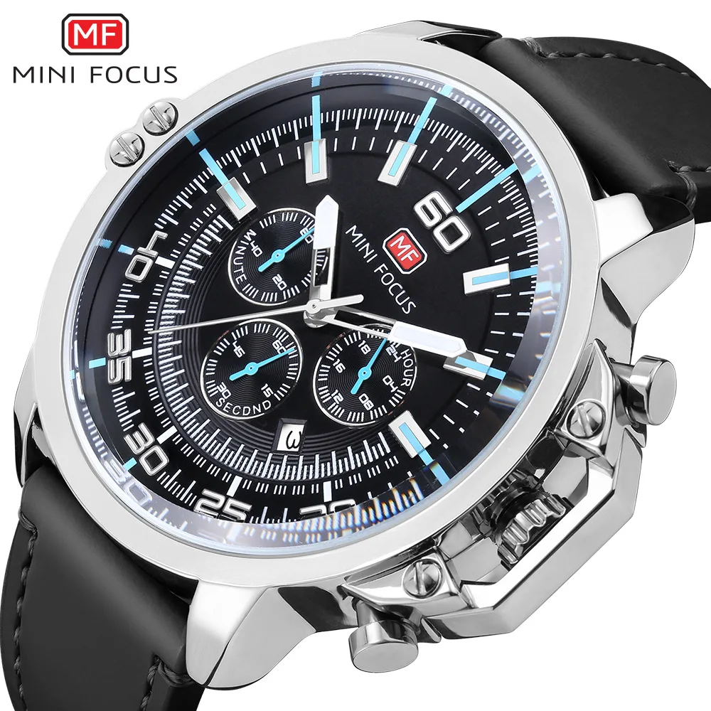 

MINIFOCUS MF0095G men's quartz watch belt date three-eye water luminous watch