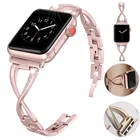 Ремешок металлический для apple watch band 44 мм40 мм42 мм38 мм, браслет из нержавеющей стали с бриллиантами для женщин, iwatch series 4 3 5 se 6