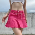 Женская модная розовая джинсовая плиссированная мини-юбка y2k, однотонная повседневная юбка в Корейском стиле с высокой талией и подкладкой для клувечерние, 2020