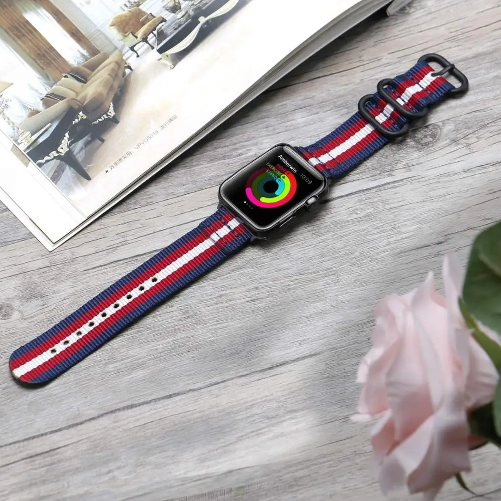 Тканые нейлоновые часы для apple Watch band 4 44 мм 40 (iwatch 5) watch 3 2 1 ремешок 42 38 дышащие