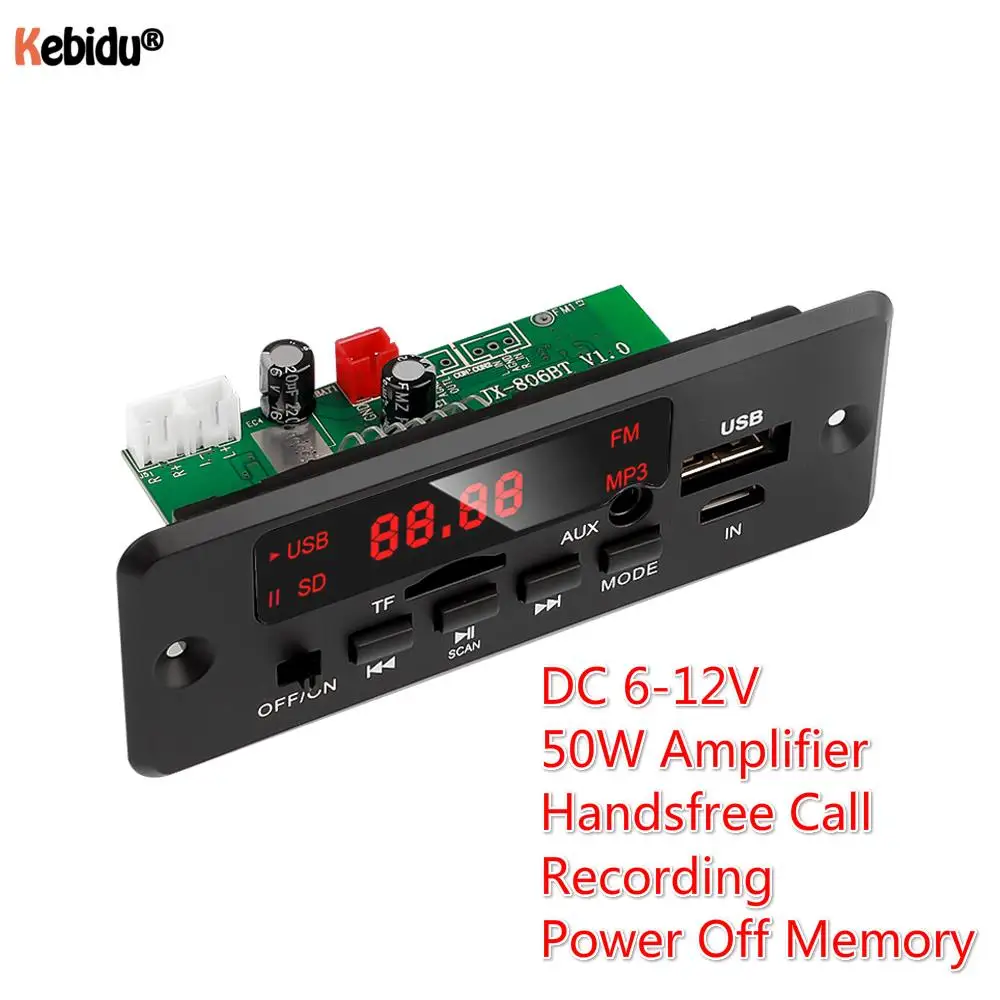 KEBIDU DC12V 2x25W усилитель MP3 декодер плата Bluetooth V5.0 Автомобильный MP3-плеер USB