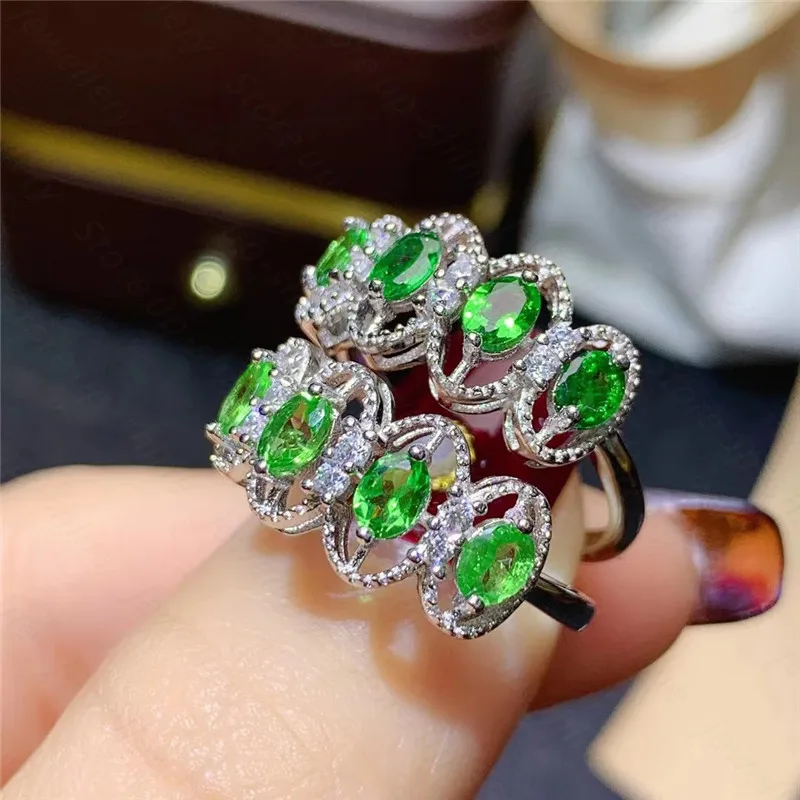 Натуральный кольцо с цаворитом 925 серебро Для женщин свежий простой и