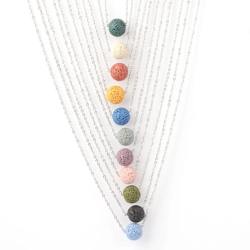 

Colorful Ball Bead Lava Stone Necklace diy Aromatherapy Essential Oil Diffuser Necklaces For Women Jewelry