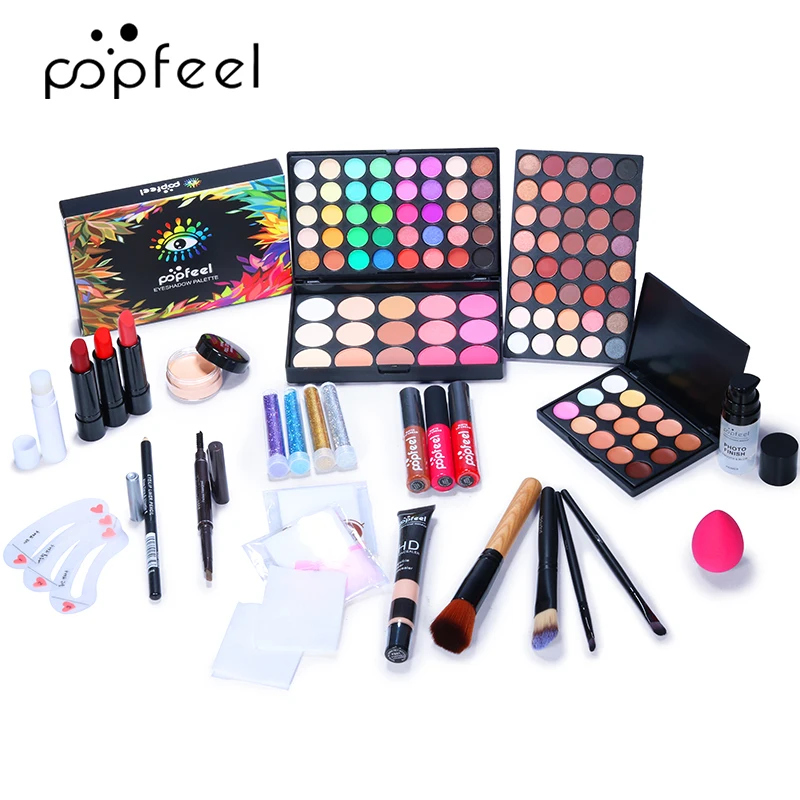 

POPFEEL Makeup Set Eye shadow Palette Concealer Lipstick Primer Lasting Rich Color Cosmetics Makeup Tools Gift For Women TSLM1