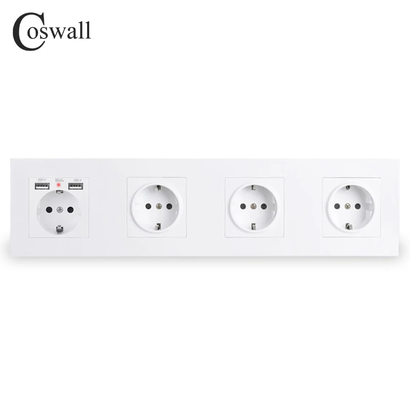 Настенная розетка COSWALL с заземлением и двумя USB портами 4 клавиши со скрытым