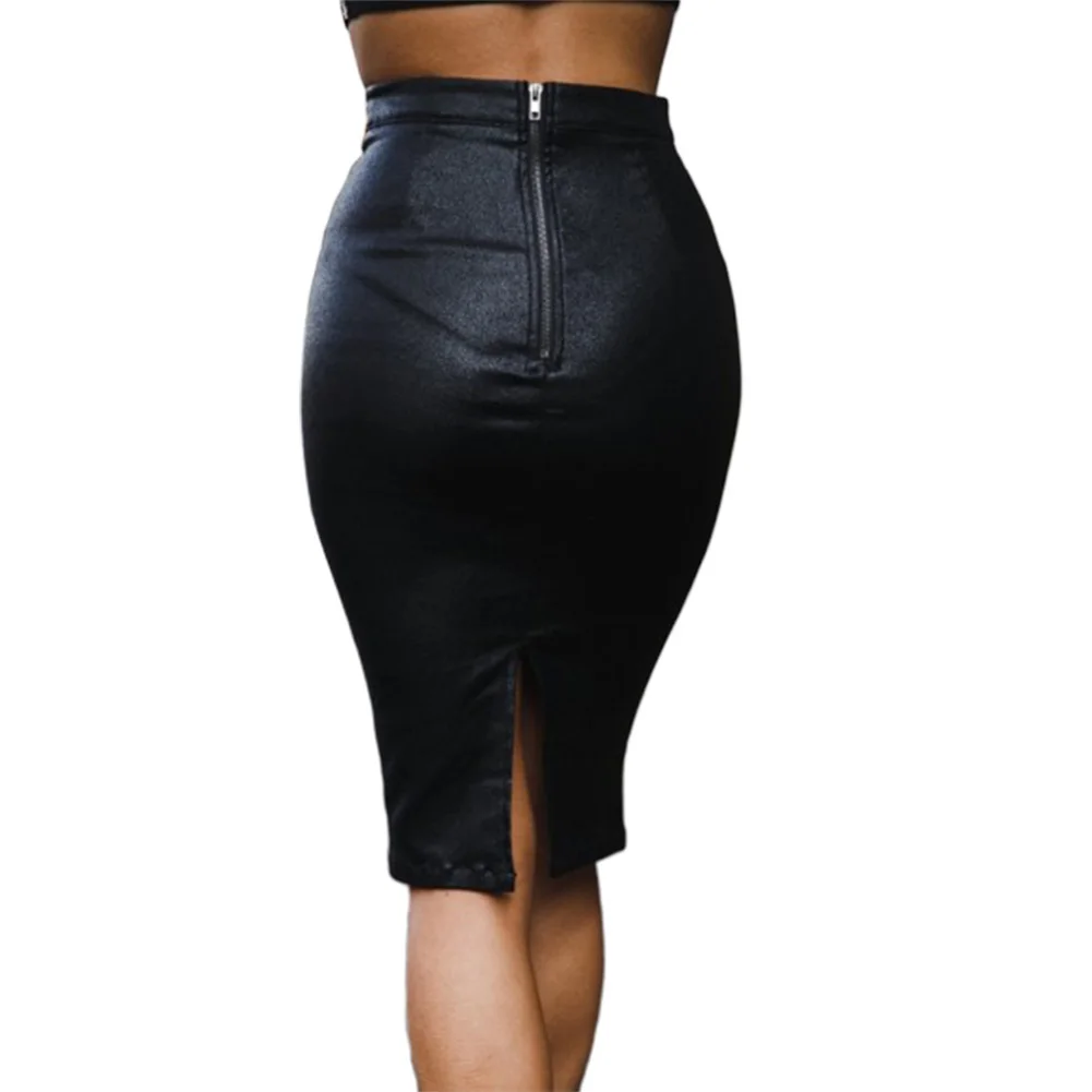Женская юбка-карандаш из искусственной кожи с разрезом сзади простая