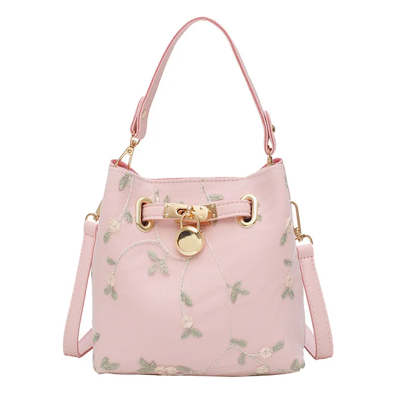 

Flowers Embroidery bucket Crossbody Bags For Women 2020 High Quality Luxury Handbags Designer Sac Ladies Shoulder Messenger Bag