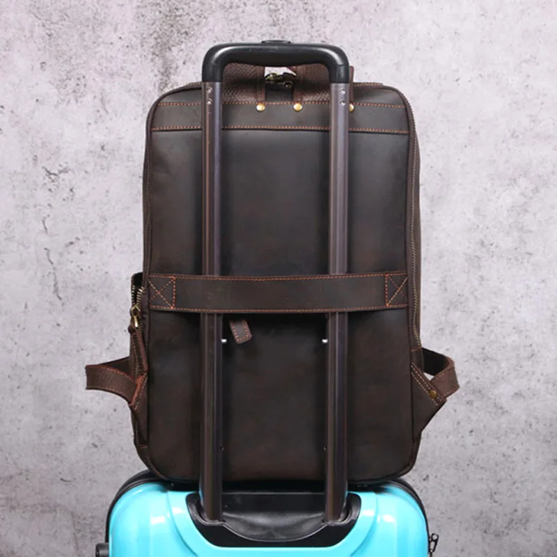 Retro casual leather shoulder bag men's fashion leather backpack handmade scalp travel backpack