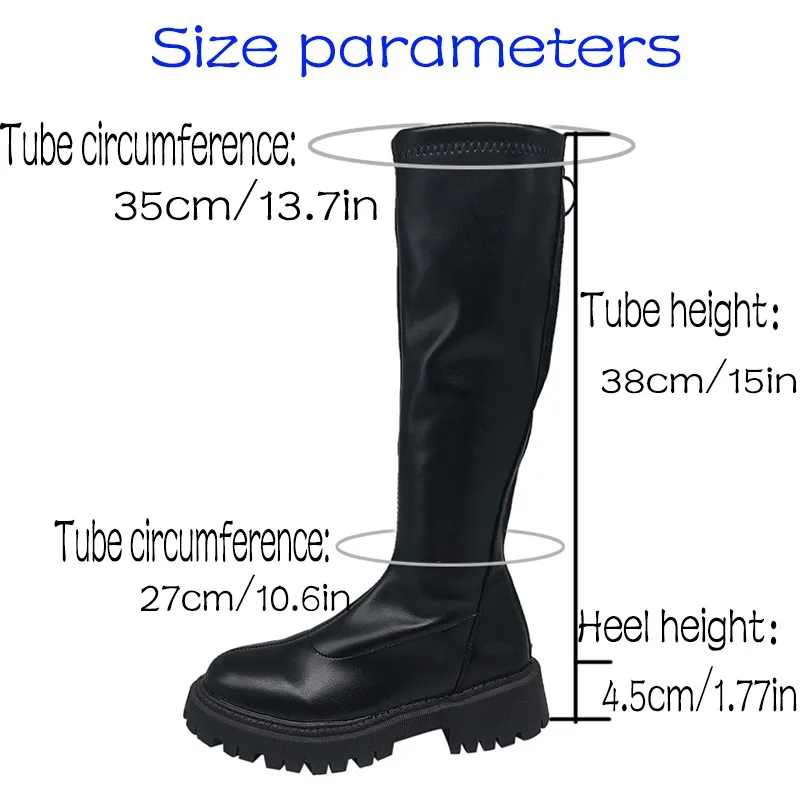 Women's Winter Leather High Boots 4.5cm, Women's Rubber Waterproof High Leather Boots with Zipper to Keep Warm Winter Boots