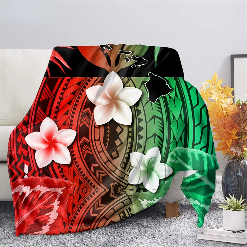 

Custom Blanket Hawaiian Polynesian Tribal Hibiscus Printed Flannel Blanket for Bed Home Decoration Travel Office Throws Blanket