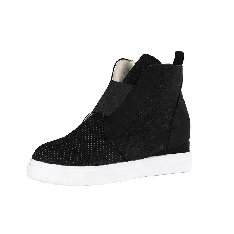 Женские кожаные кроссовки с боковой молнией без шнуровки Низкие на танкетке