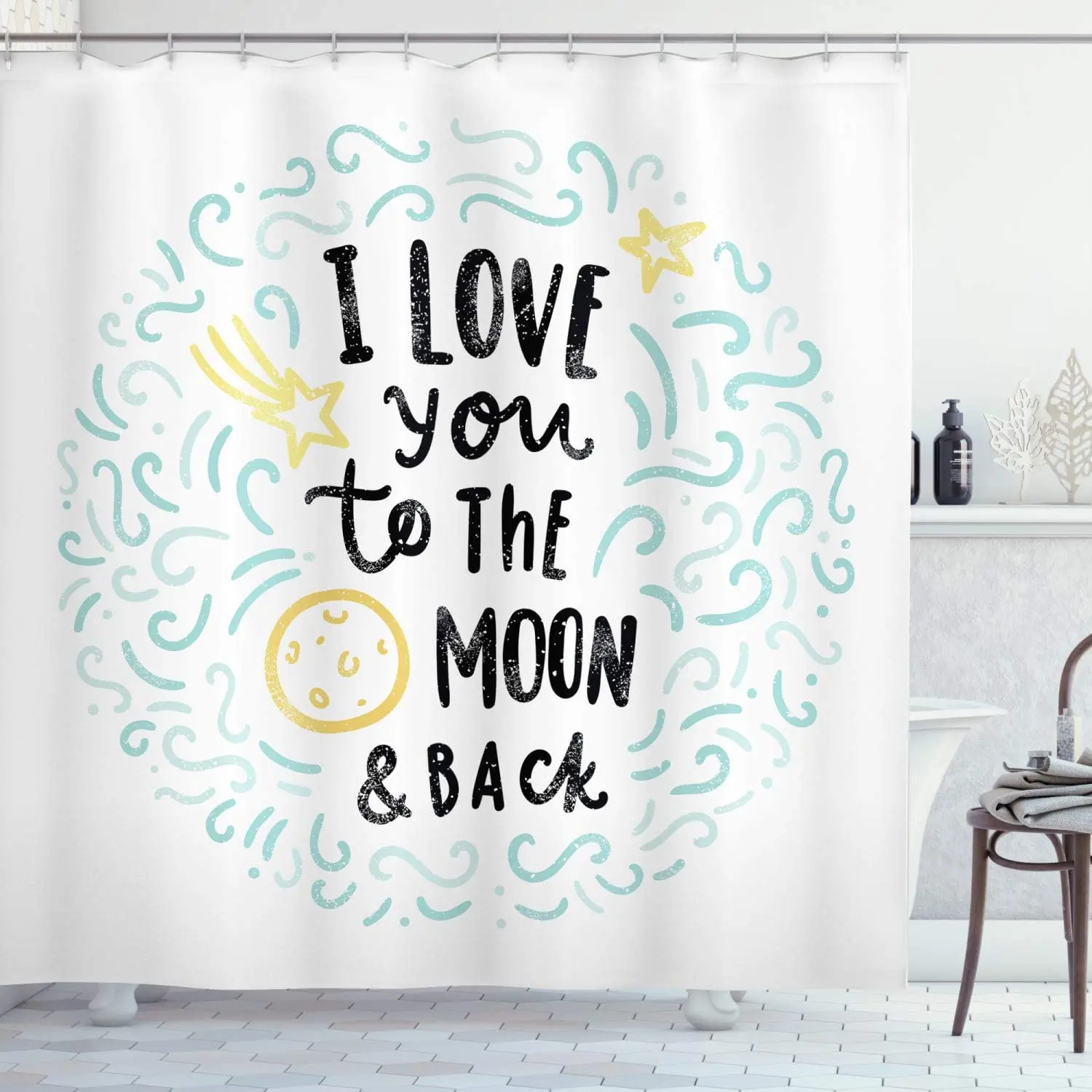 

I Love You Shower Curtains Cartoon Style Dreams Sibling Love Friends Theme Cloth Fabric Bathroom Decor Set With Hooks