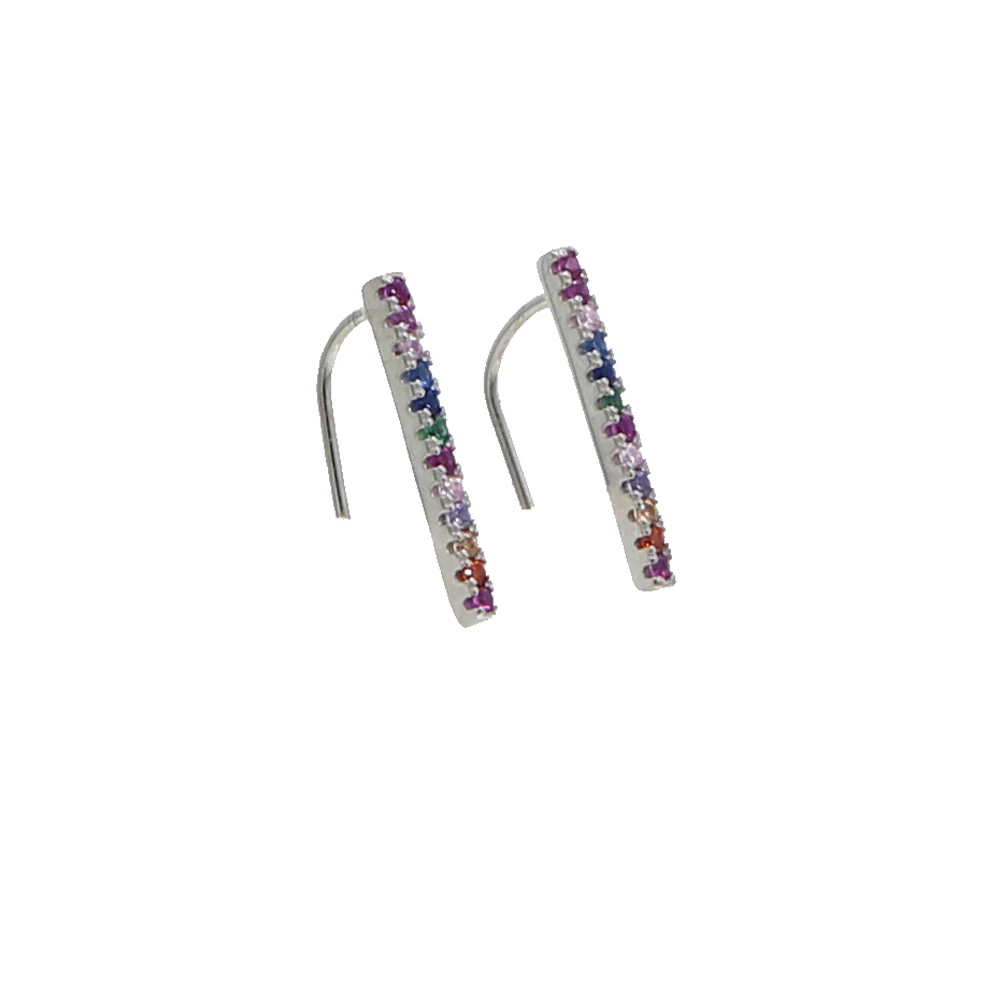Женские серебряные сережки с разнослойной радужной расцветкой Cz длинные серьги