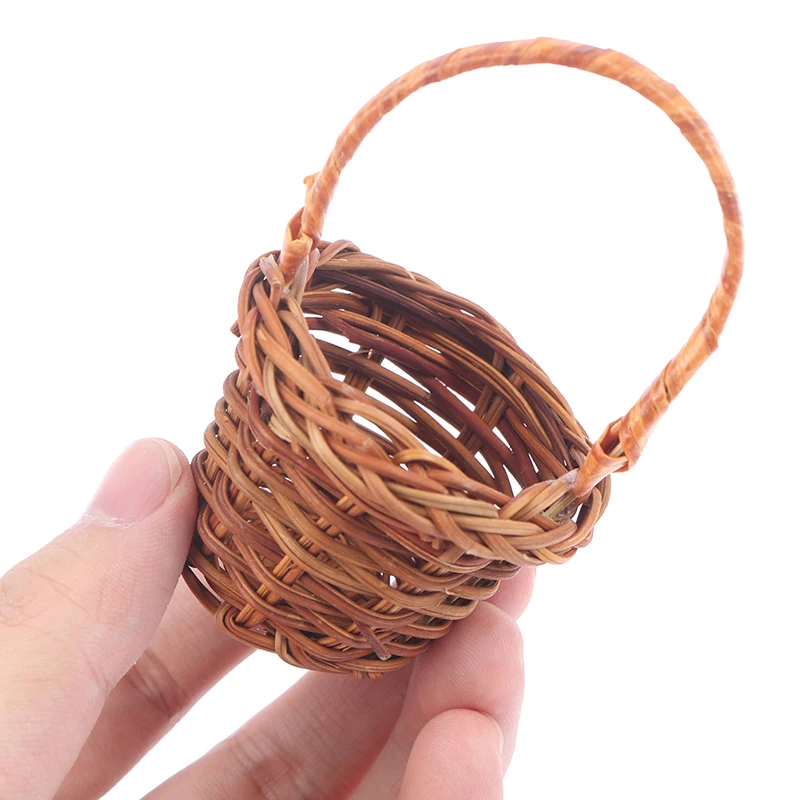 Casa de mu&ntilde;ecas en miniatura, cesta tejida a mano para almacenamiento de alimentos y verduras, modelo decorativo, 1:12-4