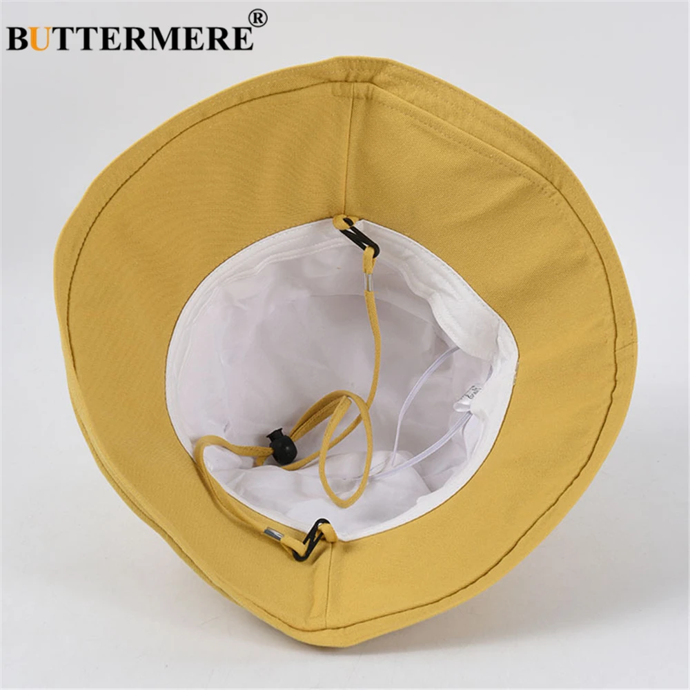 BUTTERMERE Sun Hat Women Yellow Floppy Cap Ladies Wide Brim Beach Summer Bucket Hats Cotton Solid Foldable Chapeau