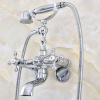 polished chrome brass 3 38 tub mount clawfoot tub faucet mixer tap with hose spray wall mounted dual cross handles mqg417