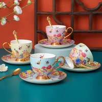 light luxury european style gold ceramic coffee cup and saucer set bone china painted with spoon afternoon tea tea set