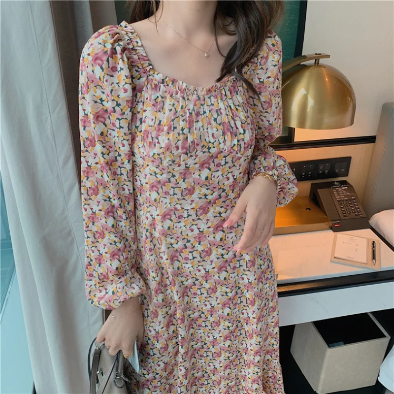 

Maxi Dresses For Women 2021 Autumn Fashion Floral Dress A-Line Long Sleeve Dresses Fall Winter Party Office Elegant Robe Femme