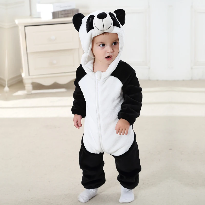 PANDA 2 Милый детский комбинезон для маленьких мальчиков и девочек; комбинезон для новорожденных; одежда для малышей с капюшоном; одежда для малышей; милый комбинезон с украшением в виде коровы - Цвет: PANDA 2
