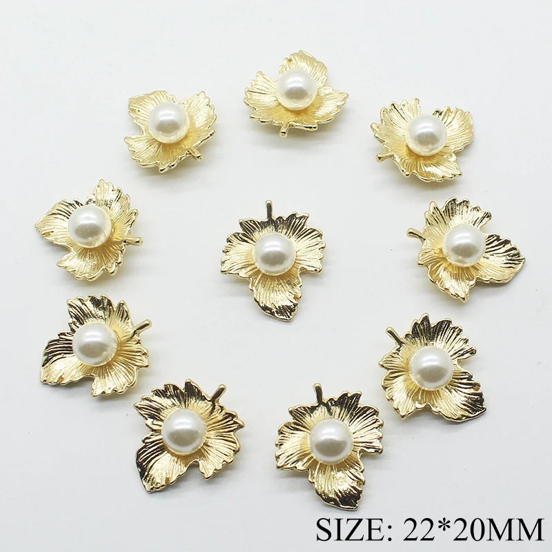 Металлические листья модные аксессуары 22*20 мм 10 шт шитье жемчугом Свадебные DIY