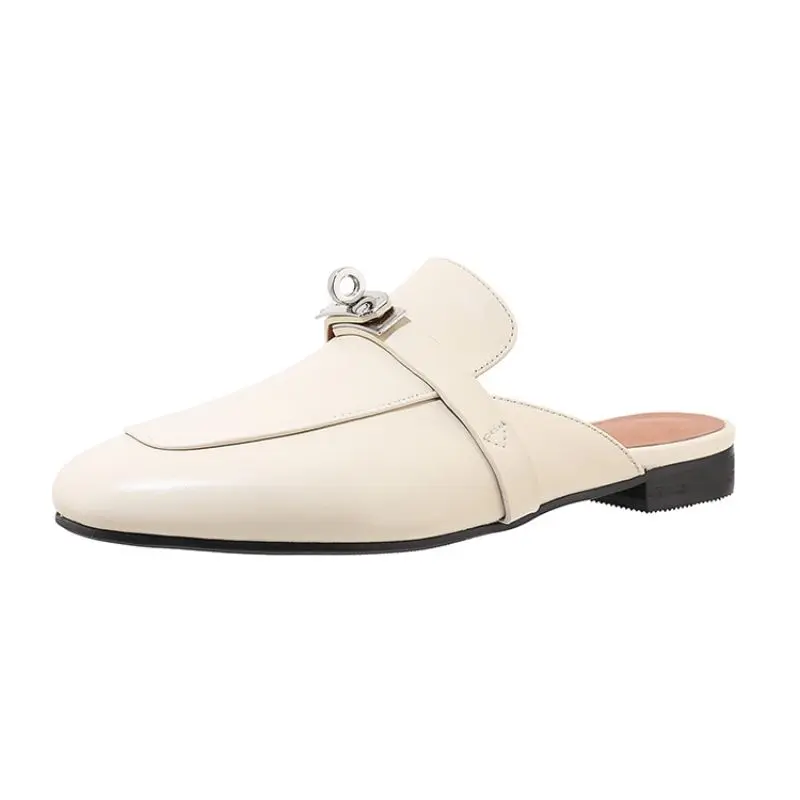 

KMEIOO Women's Slippers Summer Casual Genuine Leather Slippers 2021 New Comfortable Low Heels Sandals Ladies Large Size 34-43