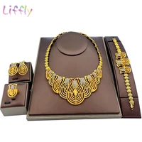 liffly indian party jewelry sets women gold necklace bracelet earrings ring jewelry elegant bridal luxury jewelry set