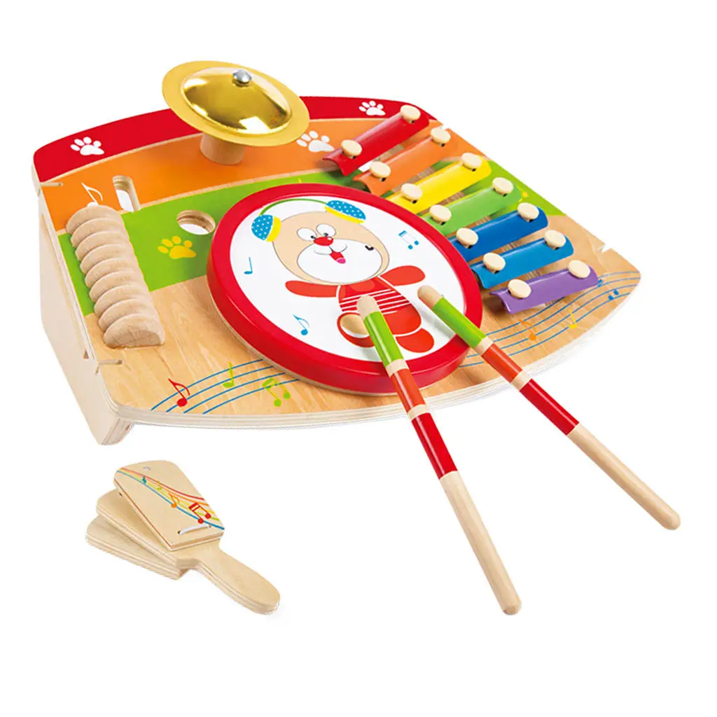 5-in-1 Wooden Musical Instrument Drum Piano Gong Castanet Set Kids Toy |
