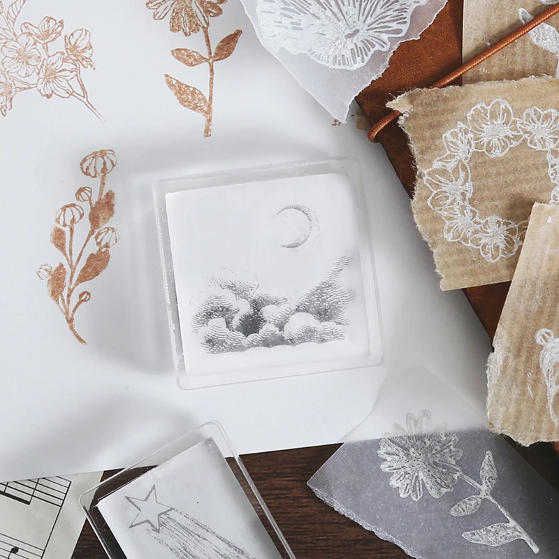 Винтажные травянистые растения цветок украшение с Луной штамп акриловая Резина