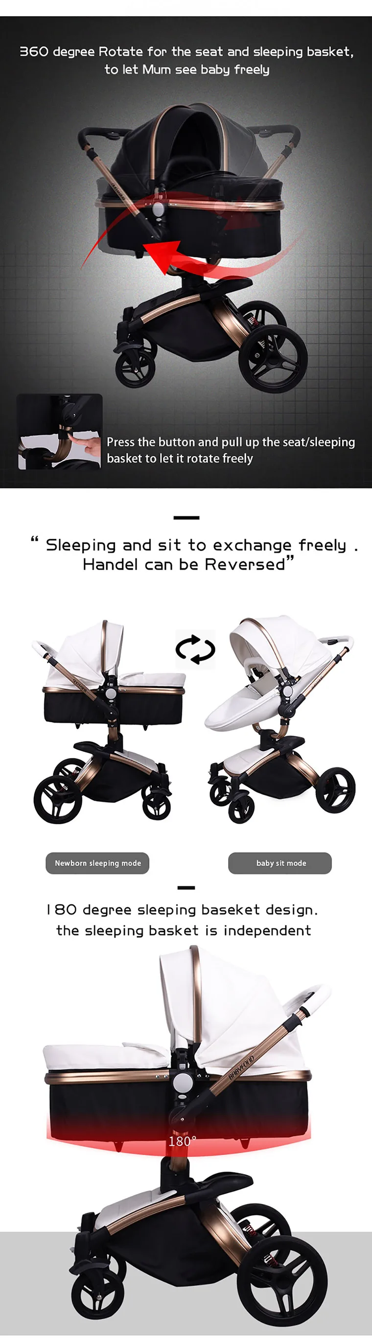Babyfond Poussette 2 в 1 Детские коляски брендовые коляски розового цвета из искусственной кожи Удобные Детские коляски высокого качества newbornPram