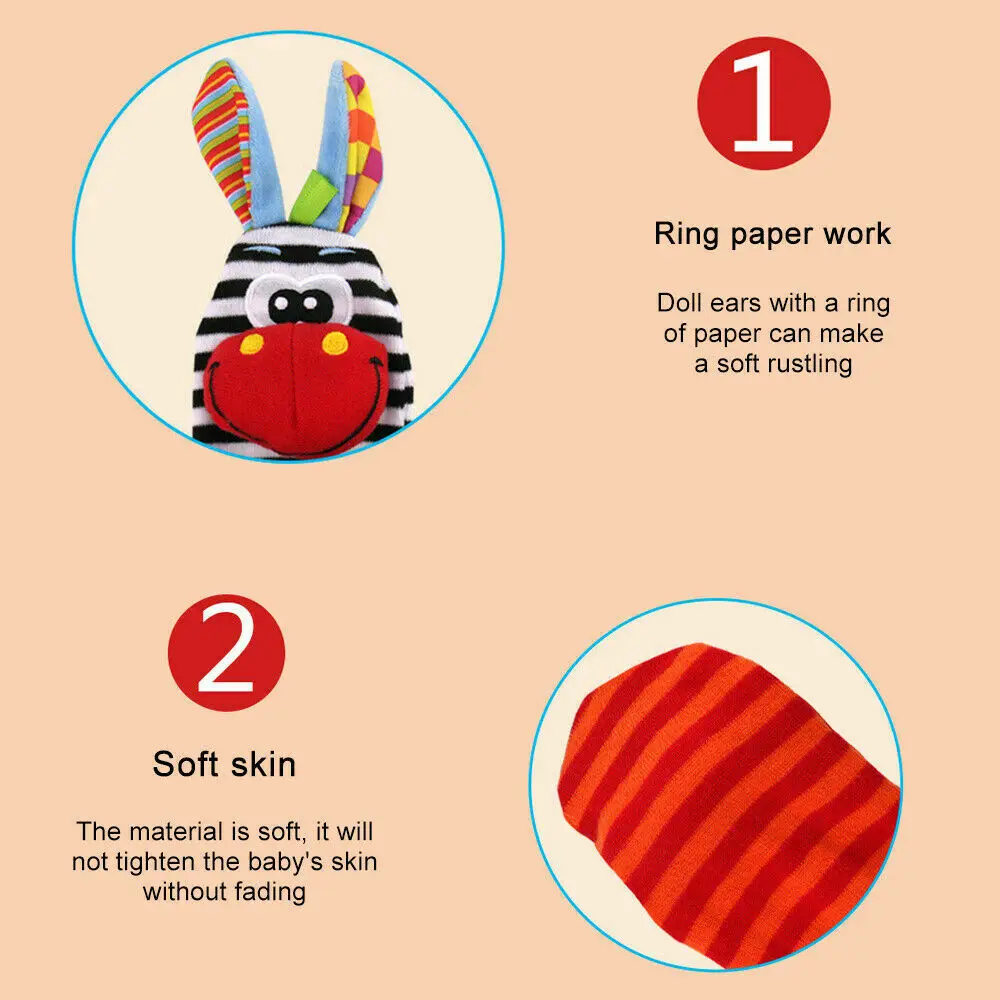 pudcoco Newborn Baby Infant Boys Girls Cartoon Soft Rattles Wristband Handbells Hand Foot Finders Socks Developmental Toys Gift | Детская