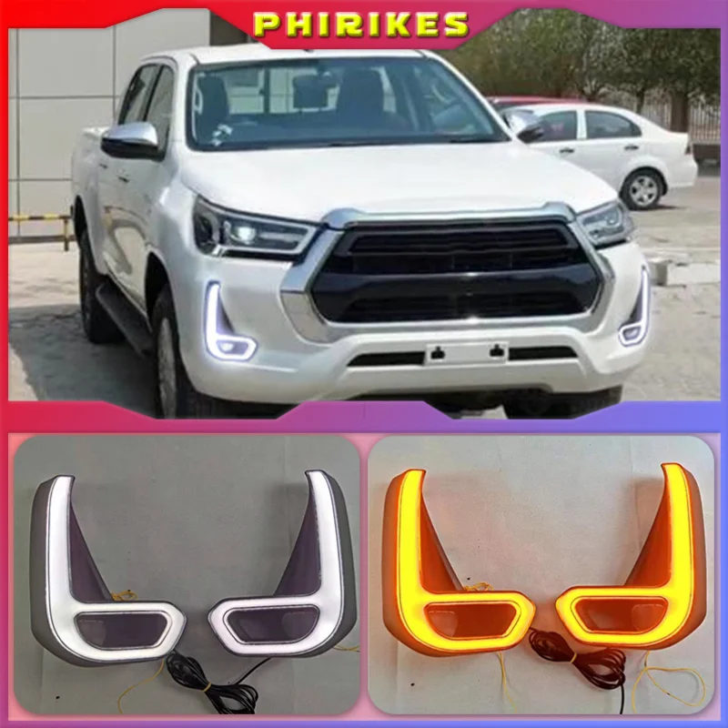 

Для Toyota Hilux Revo 2020 2021 светодиодный ные дневные ходовые огни DRL с указателем поворота бампер противотуманные фары дальнего света