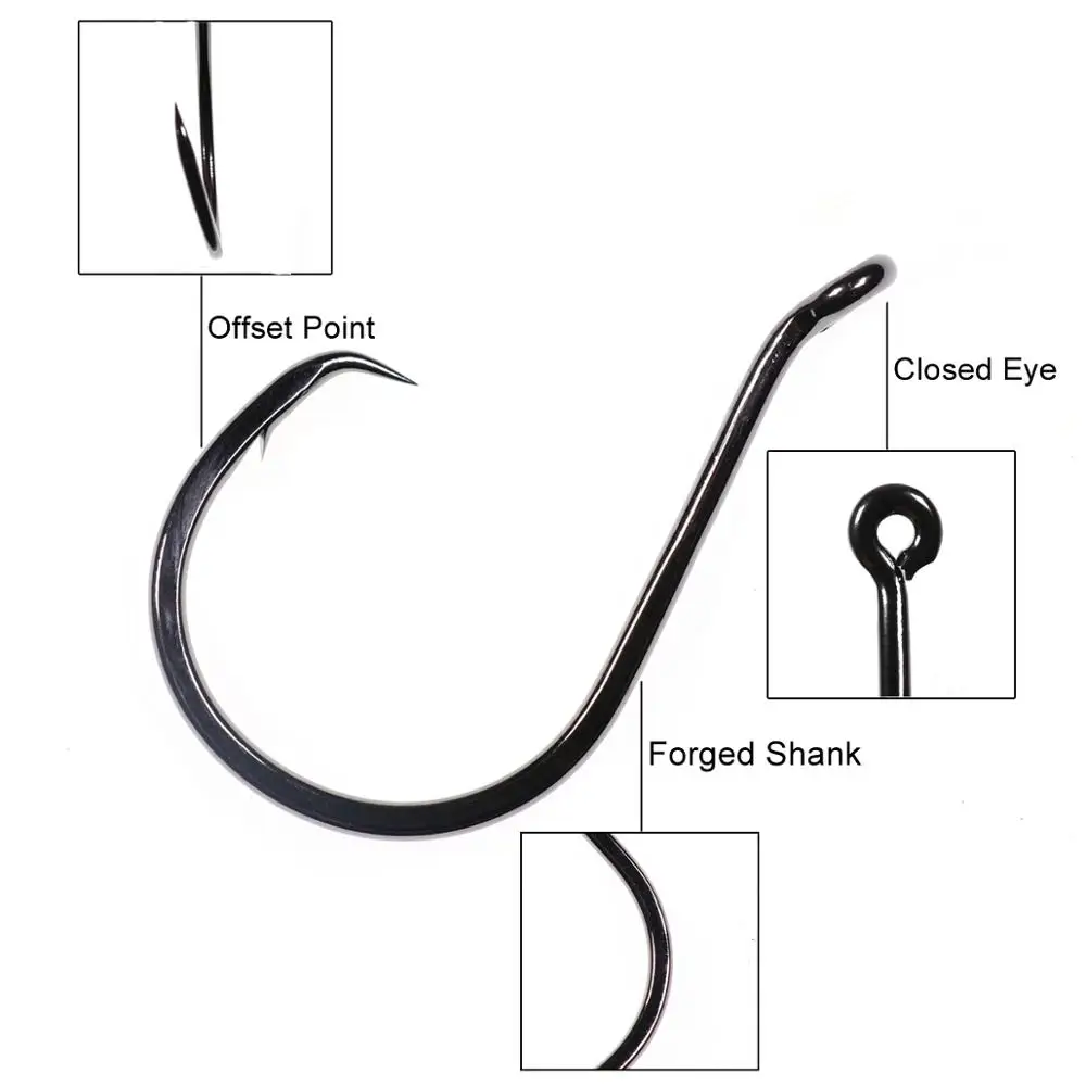 5/10pcs Black Nickel Glow Circle Hook - High Carbon Steel Saltwater Fishing Hook for Catfish, Bass, Snapper, Perch, Tuna image 3